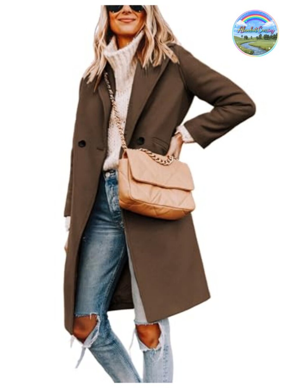 Wool Blend Pea Coat Long Sleeve Notch Lapel Knee Length Winter Overcoat